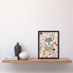 "Artery8 Smiling Wolf Wildflower Meadow Floral Watercolour Framed Wall Art in Pink - Size: W12"" x H16""" - thumbnail 4