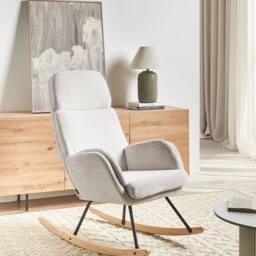 Wyld and Coco Off-White Rocking Chair - Woven Fabric Metal Legs Rubberwood Skates in White - thumbnail 1