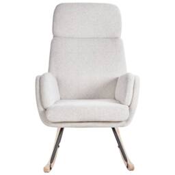 Wyld and Coco Off-White Rocking Chair - Woven Fabric Metal Legs Rubberwood Skates in White - thumbnail 3