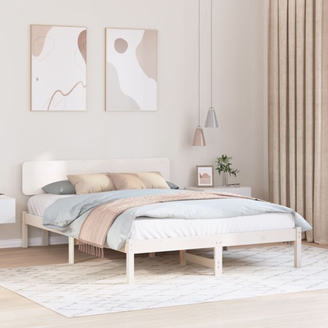 Berkfield Home Bed Frame with Headboard White 160x200 cm Solid Pine Wood - image 1