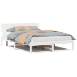 Berkfield Home Bed Frame with Headboard White 160x200 cm Solid Pine Wood - thumbnail 4