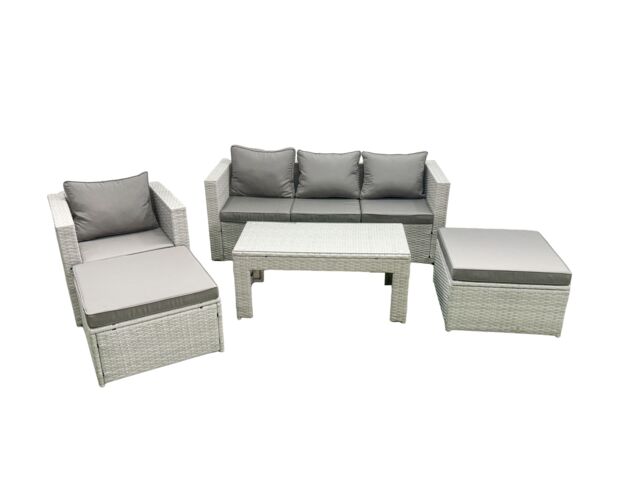 Fimous Outdoor Rattan Garden Furniture Set with Grey Cushions Luxury 6 Seater with 2 Big Footstools & Coffee Table For Conservatory, Patio - image 1