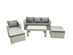 Fimous Outdoor Rattan Garden Furniture Set with Grey Cushions Luxury 6 Seater with 2 Big Footstools & Coffee Table For Conservatory, Patio - thumbnail 1