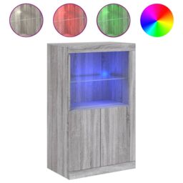 Berkfield Home Side Cabinet with LED Lights Grey Sonoma Engineered Wood - thumbnail 2