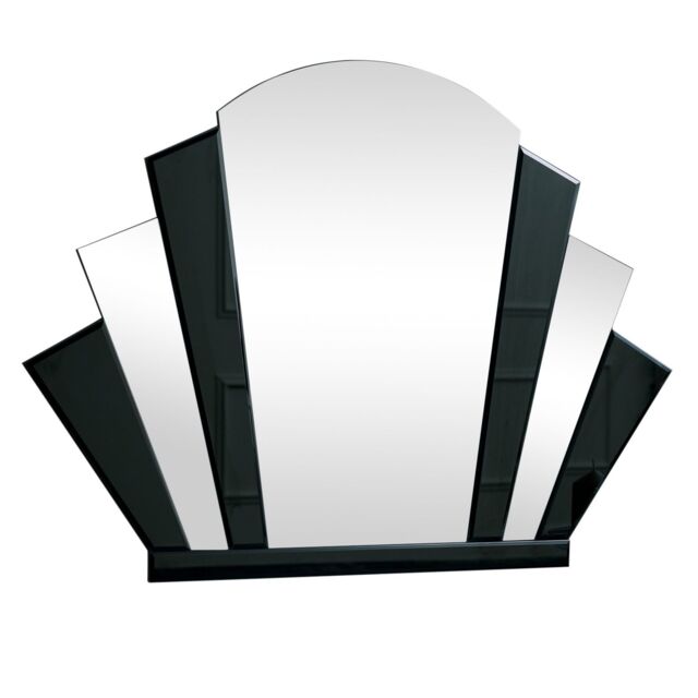 Melody Maison Black Glass Art Deco Arch Fan Wall Mirror 80cm X 60cm - Size: 80 cm X 60 cm - image 1