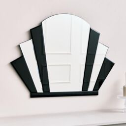 Melody Maison Black Glass Art Deco Arch Fan Wall Mirror 80cm X 60cm - Size: 80 cm X 60 cm - thumbnail 2