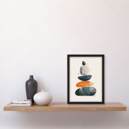 "Artery8 Vertical Stacked Rocks Cairn Boho Stylised Design Framed Wall Art in Grey - Size: W12"" x H16""" - thumbnail 4