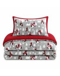 Velosso Penguins Teddy Warm & Cosy Duvet Cover & Pillowcase Set in Red - Size: Single - thumbnail 2