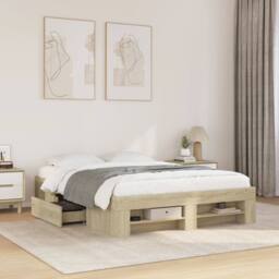 Berkfield Home Durable Bed Frame without Mattress Sonoma Oak 120x200 cm Engineer in Light Brown - Size: Small Double - thumbnail 2