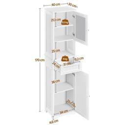 KORVIXA 170cm Bathroom Floor Cabinet, Freestanding in White - thumbnail 2
