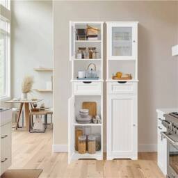 KORVIXA 170cm Bathroom Floor Cabinet, Freestanding in White - thumbnail 3