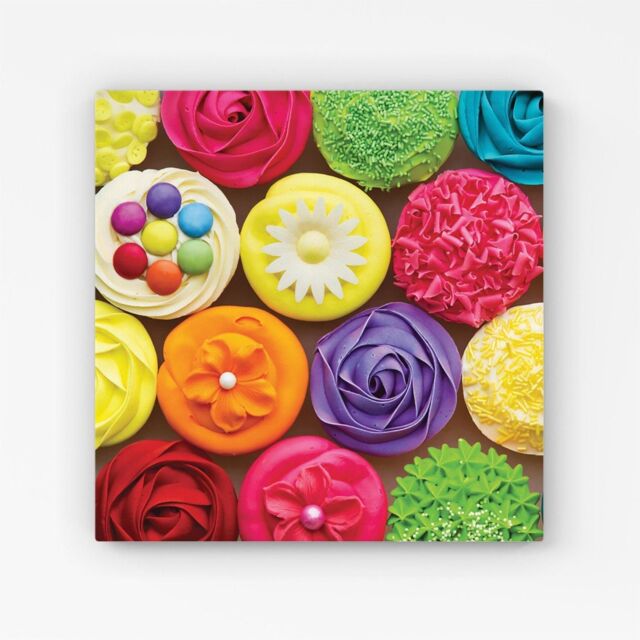 Warren Reed - Designer Bright Colourful Cupcakes Canvas in Yellow - Size: w40 inch x h40 inch - image 1
