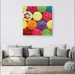 Warren Reed - Designer Bright Colourful Cupcakes Canvas in Yellow - Size: w40 inch x h40 inch - thumbnail 4