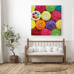 Warren Reed - Designer Bright Colourful Cupcakes Canvas in Yellow - Size: w40 inch x h40 inch - thumbnail 3
