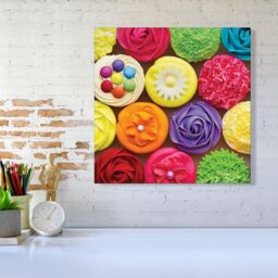 Warren Reed - Designer Bright Colourful Cupcakes Canvas in Yellow - Size: w40 inch x h40 inch - thumbnail 2