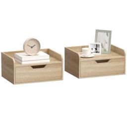 HOMCOM Floating Nightstands Set of 2, Nightstand with Drawer, Natural Wood - thumbnail 2