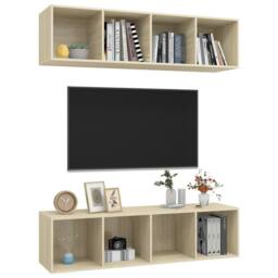 Berkfield Home Wall-mounted TV Cabinets 2 pcs Sonoma Oak Engineered Wood in Light Brown - thumbnail 3