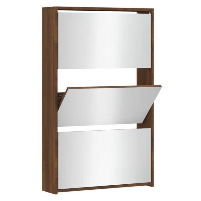 Berkfield Home Shoe Cabinet with Mirror 3-Layer Brown Oak 63x17x102.5 cm - image 1
