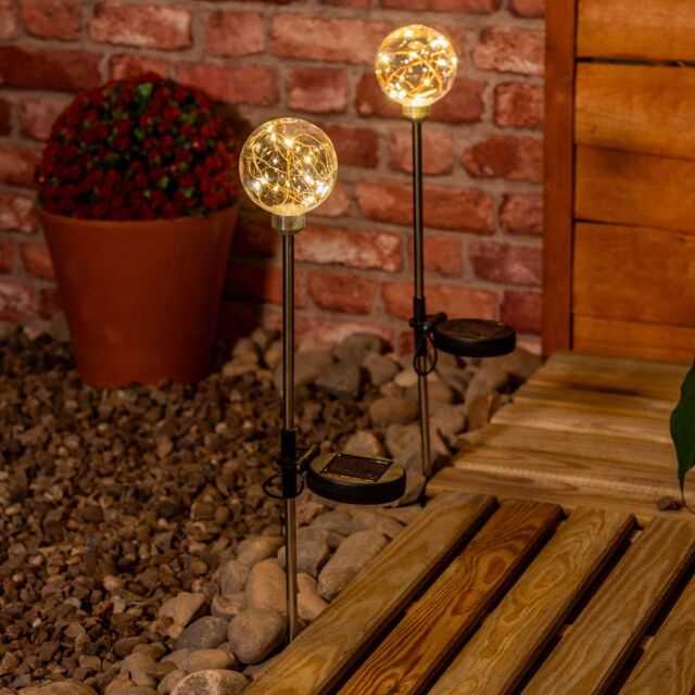 ValueLights Fairy Globe Solar Powered Outdoor Spike Lights 2 Pack Garden Stake Lamp in Clear - image 1