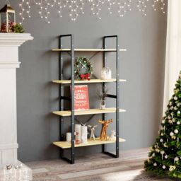 Berkfield Home 4-Tier Book Cabinet 80x30x140 cm Solid Pine Wood in Brown - Size: 80 x 30 x 140 cm - thumbnail 1