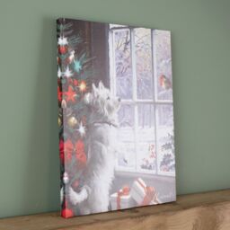 Samuel Alexander 40cm x 30cm Battery Operated Light up Fibre Optic Christmas Dog & Robin Wall Art - Size: 40 cm x 30 cm - thumbnail 4