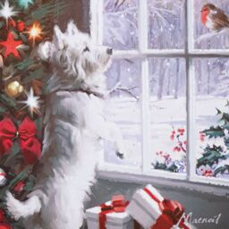 Samuel Alexander 40cm x 30cm Battery Operated Light up Fibre Optic Christmas Dog & Robin Wall Art - Size: 40 cm x 30 cm - thumbnail 5
