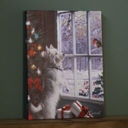 Samuel Alexander 40cm x 30cm Battery Operated Light up Fibre Optic Christmas Dog & Robin Wall Art - Size: 40 cm x 30 cm - thumbnail 2
