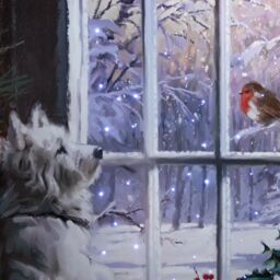 Samuel Alexander 40cm x 30cm Battery Operated Light up Fibre Optic Christmas Dog & Robin Wall Art - Size: 40 cm x 30 cm - thumbnail 6