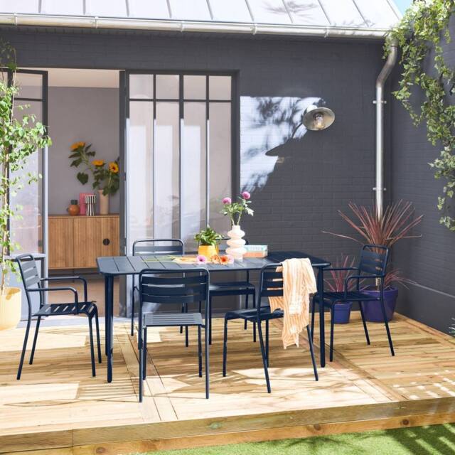 sweeek 6-seater metal garden table with 2 armchairs & 4 chairs in Dark Blue - image 1