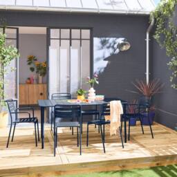 sweeek 6-seater metal garden table with 2 armchairs & 4 chairs in Dark Blue - thumbnail 3