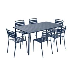 sweeek 6-seater metal garden table with 2 armchairs & 4 chairs in Dark Blue - thumbnail 2
