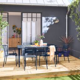 sweeek 6-seater metal garden table with 2 armchairs & 4 chairs in Dark Blue - thumbnail 1
