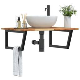 Berkfield Home Basin Shelf Wall Mounted Steel & Solid Wood Acacia in Brown - thumbnail 2