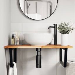 Berkfield Home Basin Shelf Wall Mounted Steel & Solid Wood Acacia in Brown - thumbnail 3