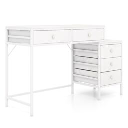 Costway Computer Desk Home Office Desk w/ Side File Cabinet & 5 Drawers in White - thumbnail 4