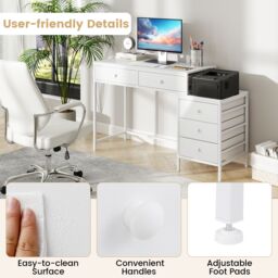 Costway Computer Desk Home Office Desk w/ Side File Cabinet & 5 Drawers in White - thumbnail 5