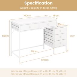 Costway Computer Desk Home Office Desk w/ Side File Cabinet & 5 Drawers in White - thumbnail 2