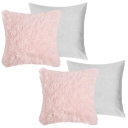 OHS Set of 2 Fluffy Shaggy Filled Cushion with Cover Square in Light Pink - Size: 45 cm x 45 cm - thumbnail 3