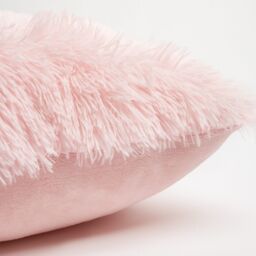 OHS Set of 2 Fluffy Shaggy Filled Cushion with Cover Square in Light Pink - Size: 45 cm x 45 cm - thumbnail 4
