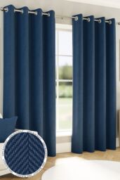 Enhanced Living 'Chester' Navy Herringbone Jacquard Eyelet Blackout Curtains Pair - Size: 117 cm width x 137 cm drop - thumbnail 1