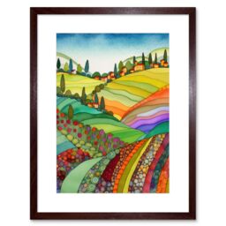 "Artery8 Wall Art Print Abstract Tuscany Hills Landscape Folk Artwork Framed 9X7 Inch in Brown - Size: W7"" x H9""" - thumbnail 1