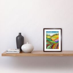 "Artery8 Wall Art Print Abstract Tuscany Hills Landscape Folk Artwork Framed 9X7 Inch in Brown - Size: W7"" x H9""" - thumbnail 2