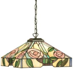 Loops Tiffany Glass Hanging Ceiling Pendant Light Bronze & Square Rose Shade i00156 in Clear - thumbnail 4