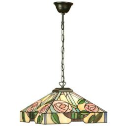 Loops Tiffany Glass Hanging Ceiling Pendant Light Bronze & Square Rose Shade i00156 in Clear