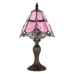 Happy Homewares Quirky & Petite Coloured Stained Glass Tiffany Lamp with Clear Beads in Pink