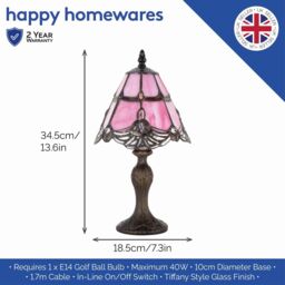 Happy Homewares Quirky & Petite Coloured Stained Glass Tiffany Lamp with Clear Beads in Pink - thumbnail 5