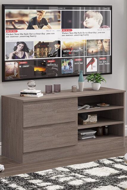 FWStyle Large Rustic Oak TV Entertainment Unit With Drawer & Shelves in Brown - image 1