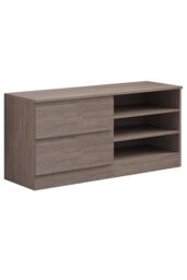 FWStyle Large Rustic Oak TV Entertainment Unit With Drawer & Shelves in Brown - thumbnail 3