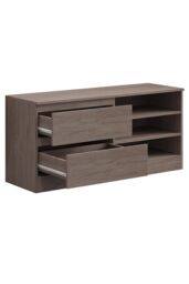FWStyle Large Rustic Oak TV Entertainment Unit With Drawer & Shelves in Brown - thumbnail 4