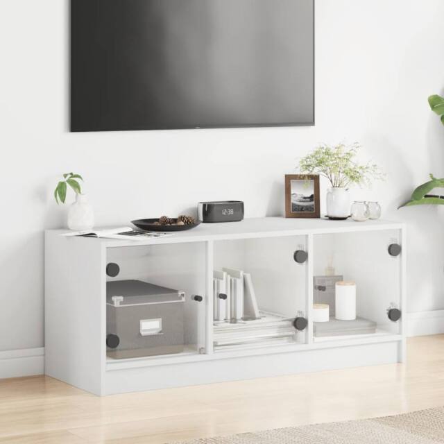 Berkfield Home TV Cabinet with Glass Doors White 102x37x42 cm - Size: 102 x 37 x 42 cm - image 1